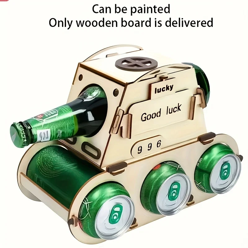 

Wooden Tank wine rack Beverage Holder Painted Drink Rack Organizer for Party Home Creative Gift with Good Luck Design Fun Gift