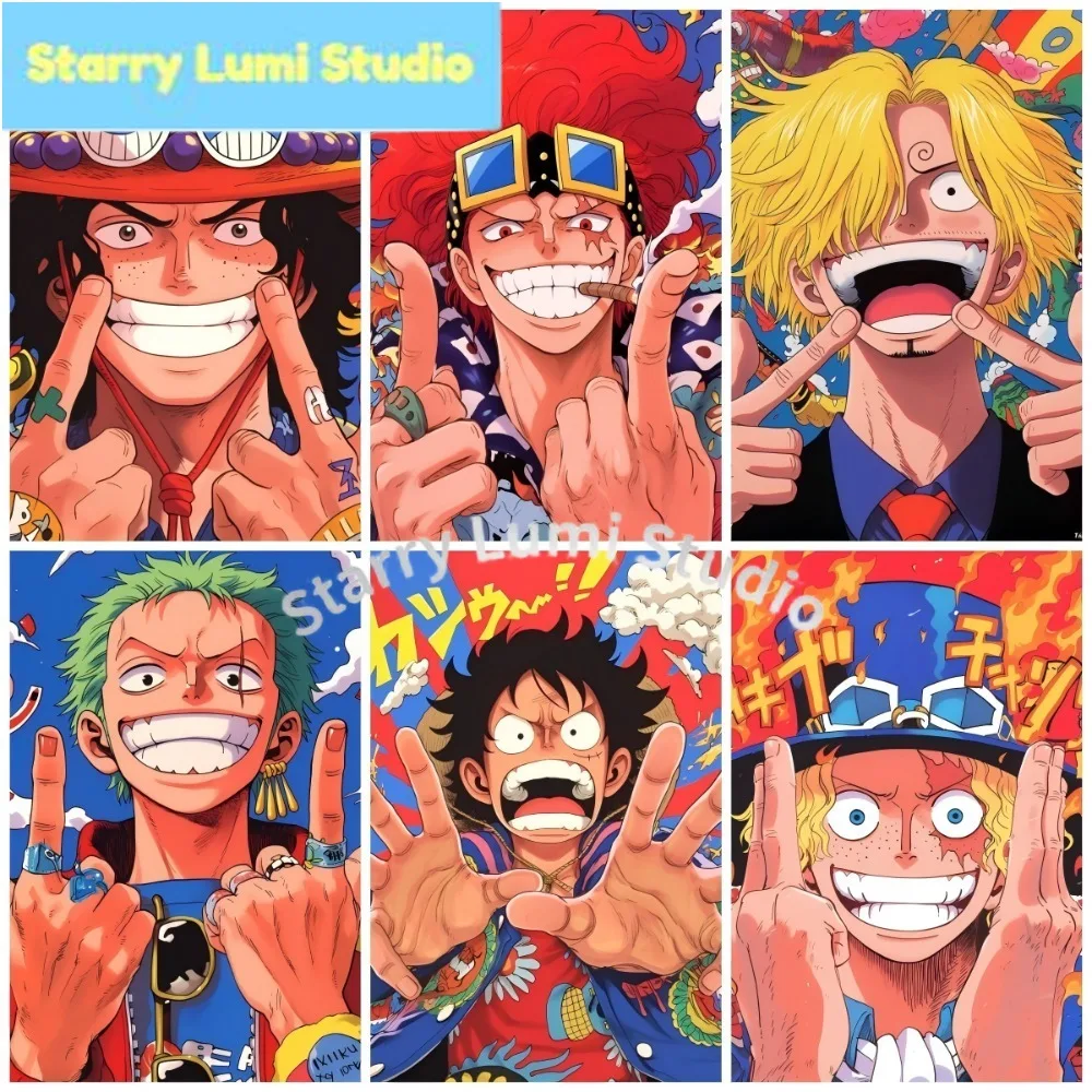 

Набор для алмазной вышивки DIY с персонажами аниме One Piece, 1 шт., Алмазная мозаика с Луффи и Лоу, идеальный подарок для любителей аниме