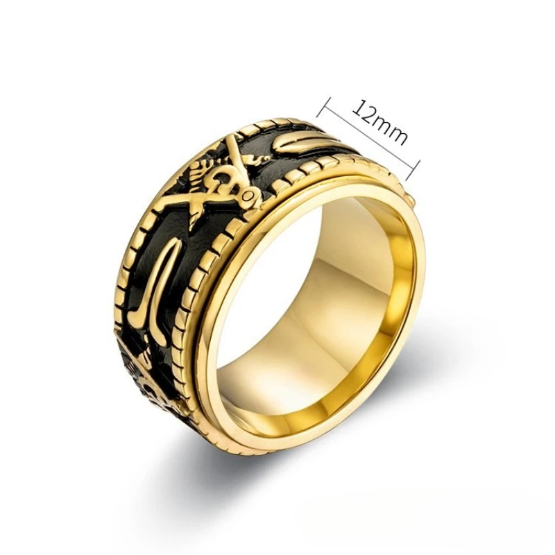 Freimaurerei, geometrische Ringe, drehbar, Titanstahl, großer Herrenring, Modeschmuck – Detail 1