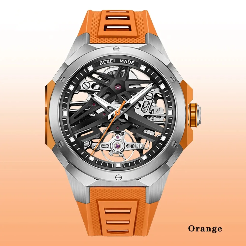 

Модные простые автоматические механические часы для мужчин, светящиеся водонепроницаемые часы со скелетом, мужские роскошные часы