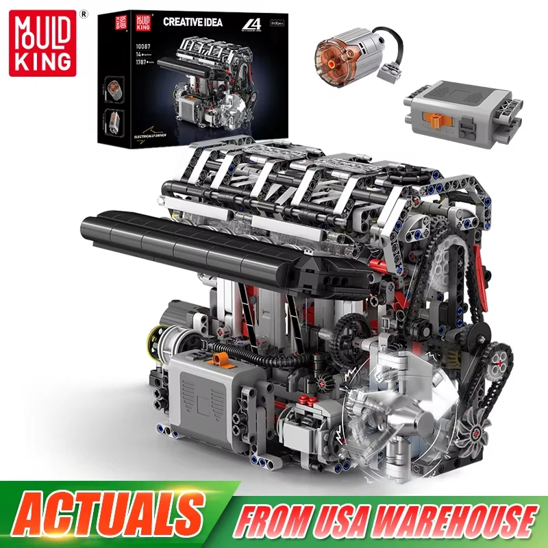 

Mould King DIY 10087 The Motorized L4 Car Engine Building Block Technical Car Engine BrickSet Assembly Engine Toys Gifts Kids