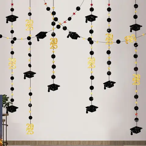 4M Glitterpapper Svartguld Examensgirlanger Streamer 2025 Examensfest Hängande Ornament Heminredning 6 best sales pappersdekoration - №6