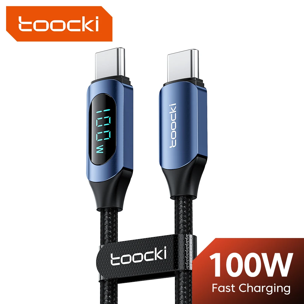 Toocki-Cable de carga rápida tipo C a tipo C, cargador PD de 100W, USB C a USB C, Cable de pantalla para Macbook, iPad, Cable de datos