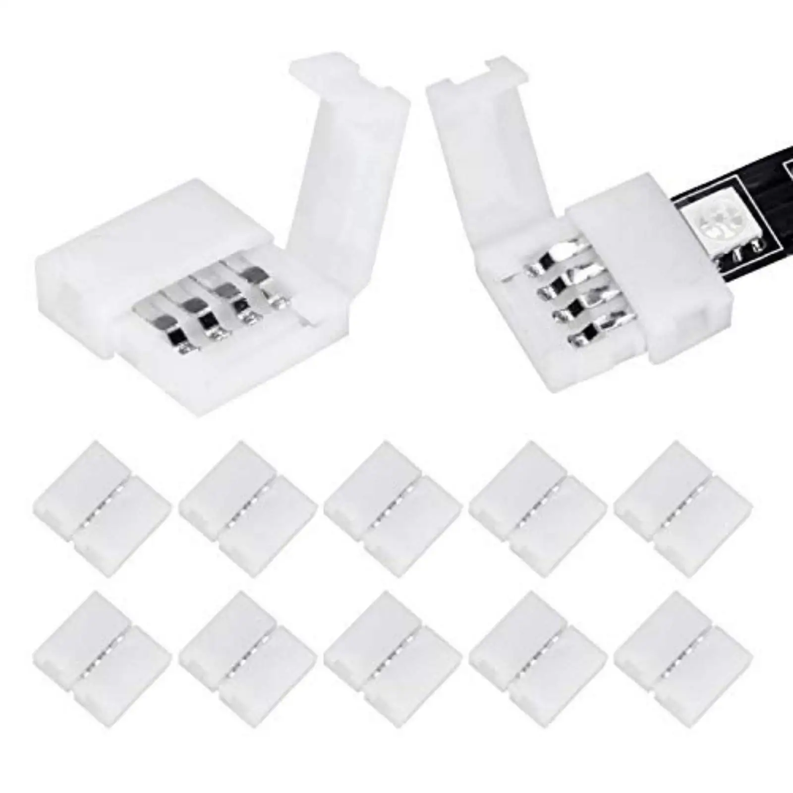 10pcs L/I Shape 4-Pin LED Connectors for LED Strip Lights 10mm Width Unwired Gapless Solderless Adapter Extension