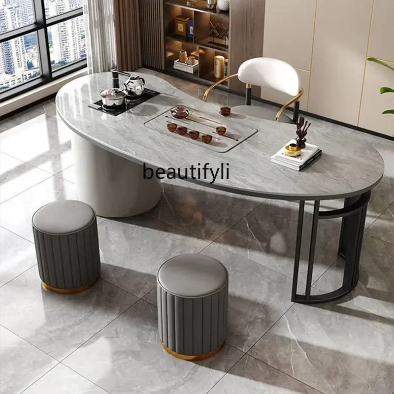 

Rock slab tea table high-end light luxury balcony household small tea table modern simple office tea table