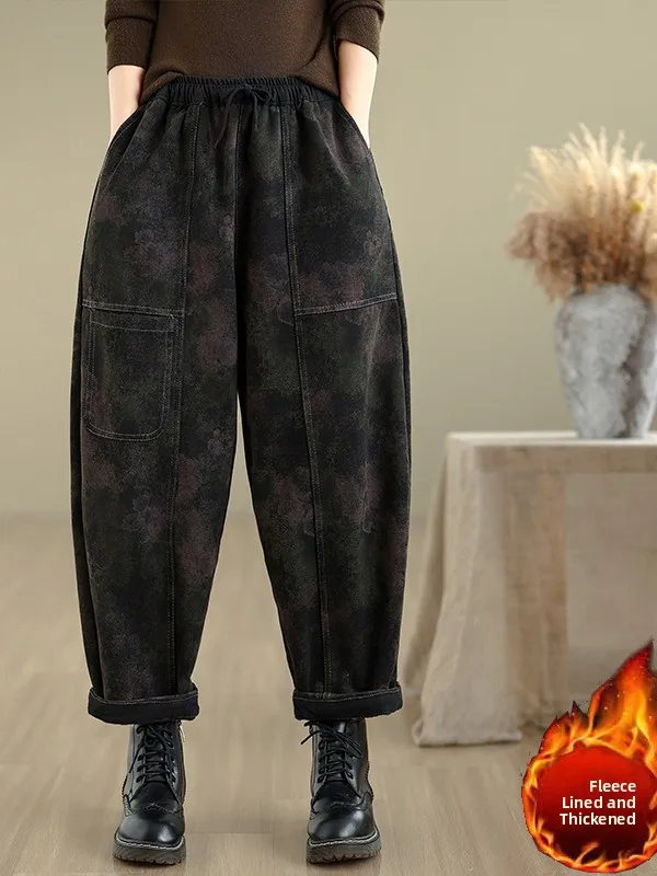 

Retro American Street Thiened Fce Wide Leg Jeans Loose Slim Dad Pants High Waist Cotton Polyester Autumn Winter Ladies
