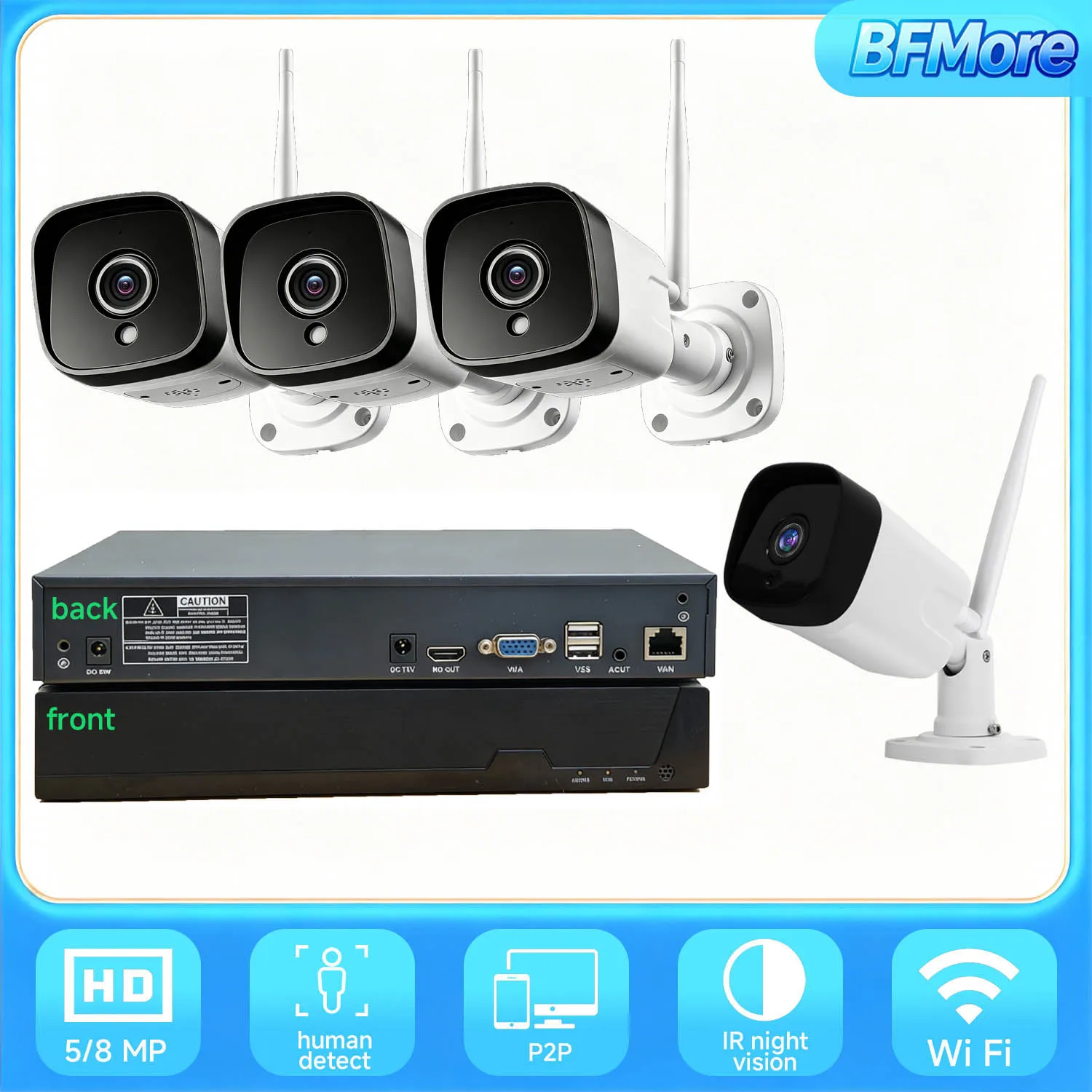 

BFMore 8/5MP 940nm WiFi CCTV Security System IR Night Vision Bullet Camera Set 8CH NVR Wireless CCTV Surveillance System
