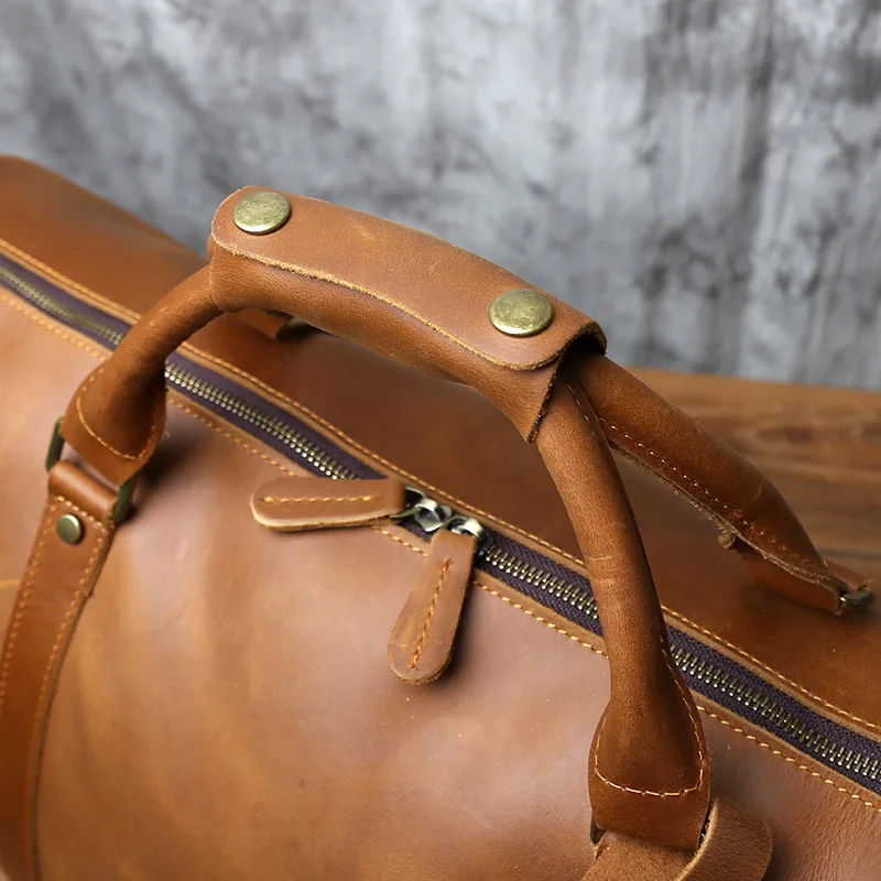 NZPJ Retro Echtleder Reisetasche Crazy Horse Leder Herren Handtasche Oberschicht Rindsleder Umhängetasche Tragbares Trolley Gepäck – Detail 10