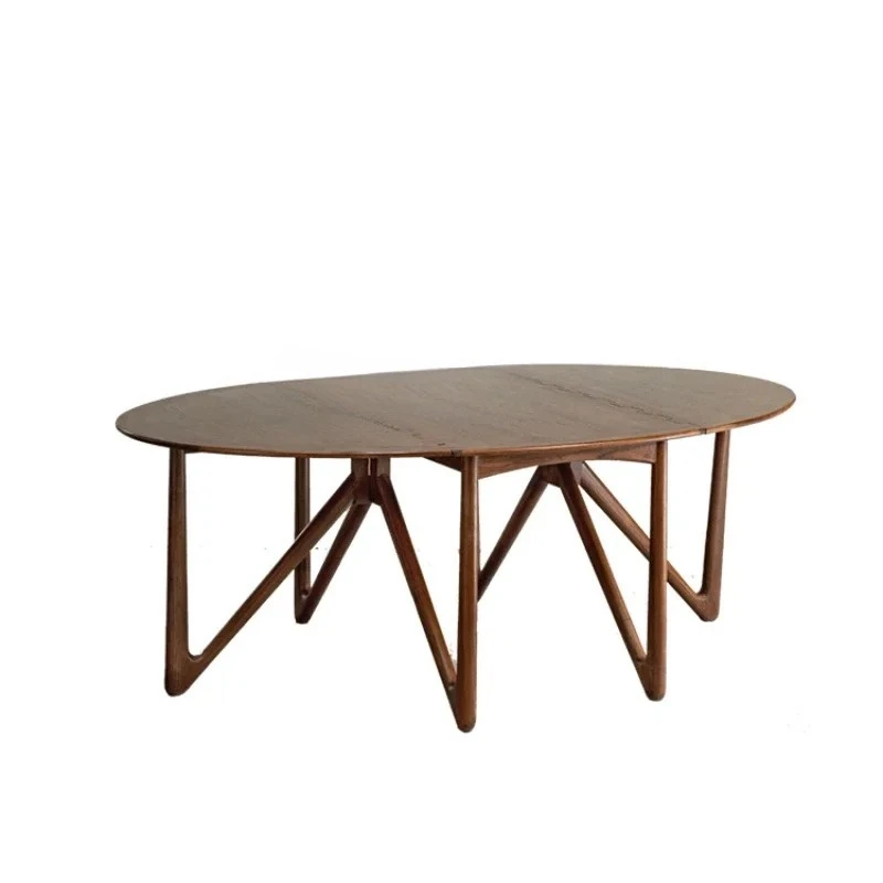 

French medieval retro style teak folding dining table solid wood desk designer oval display table