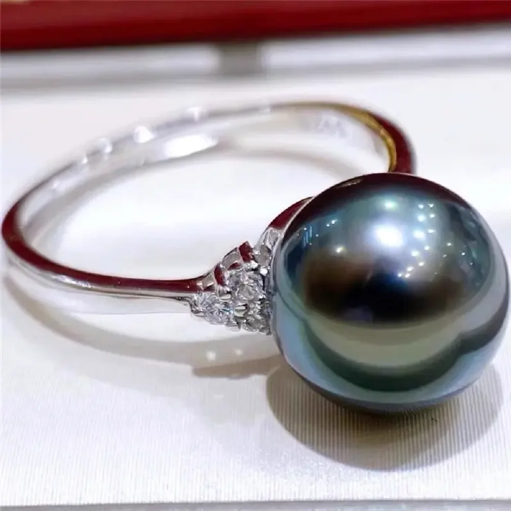 Gorgeous oversized AAAA 8-9mm 9-10mm 10-11mm 11-12mm South  Sea black circular pearl ring with an open mouth 925s