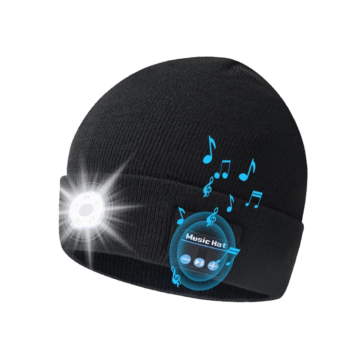 

Beanie Hat Unisex Beanie Soft Black Knitted Hat Wireless Bluetooth Smart Cap Headphone Headset with LED Light