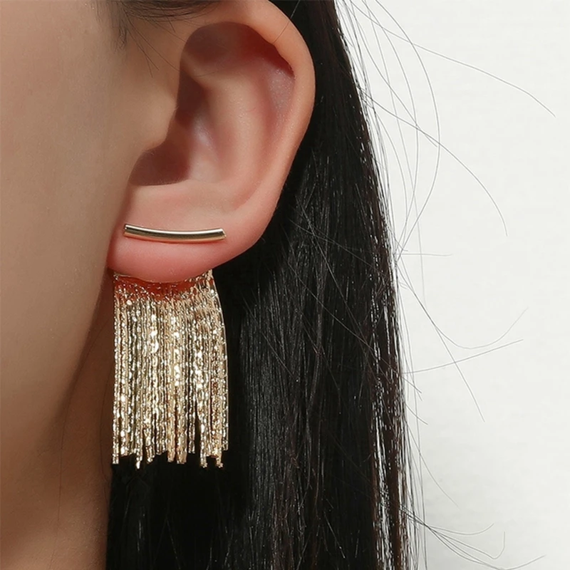 Fashion Statement Earrings Long Statement Gold Color Bling Tassel Earrings For Women Female Wedding Daily Pendant Jewelry Gifts