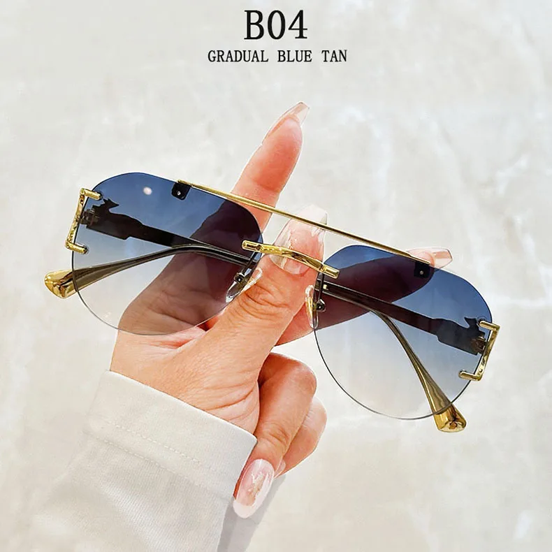 Randlose Designer Sonnenbrille Frauen Trendy Luxe Mode Sonnenbrillen Männer Vintage Gläser Lentes De Sol Mujer Lunette Soleil Femme – Detail 4
