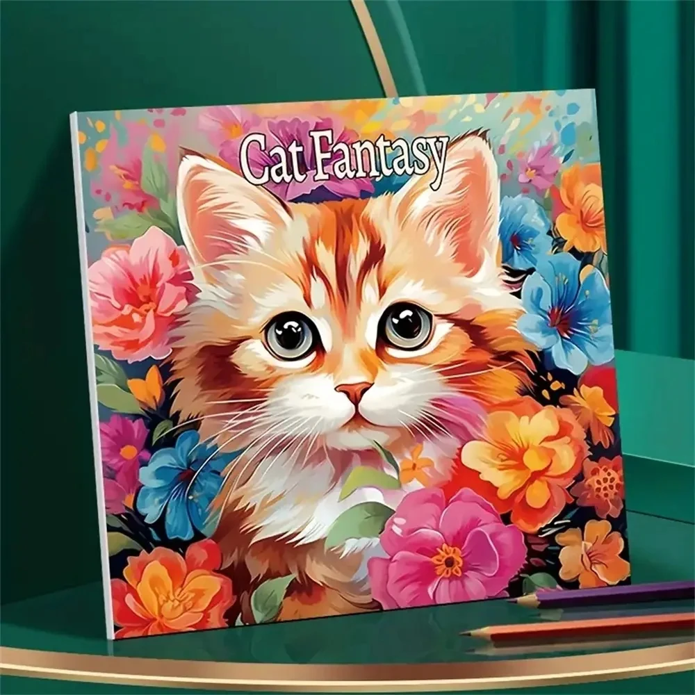 1pc Art Coloring Book 22 Page Cat Fantasy  Gift For Birthday Party Relieve Stress Kill Time Graffiti Painting Drawing Art Book