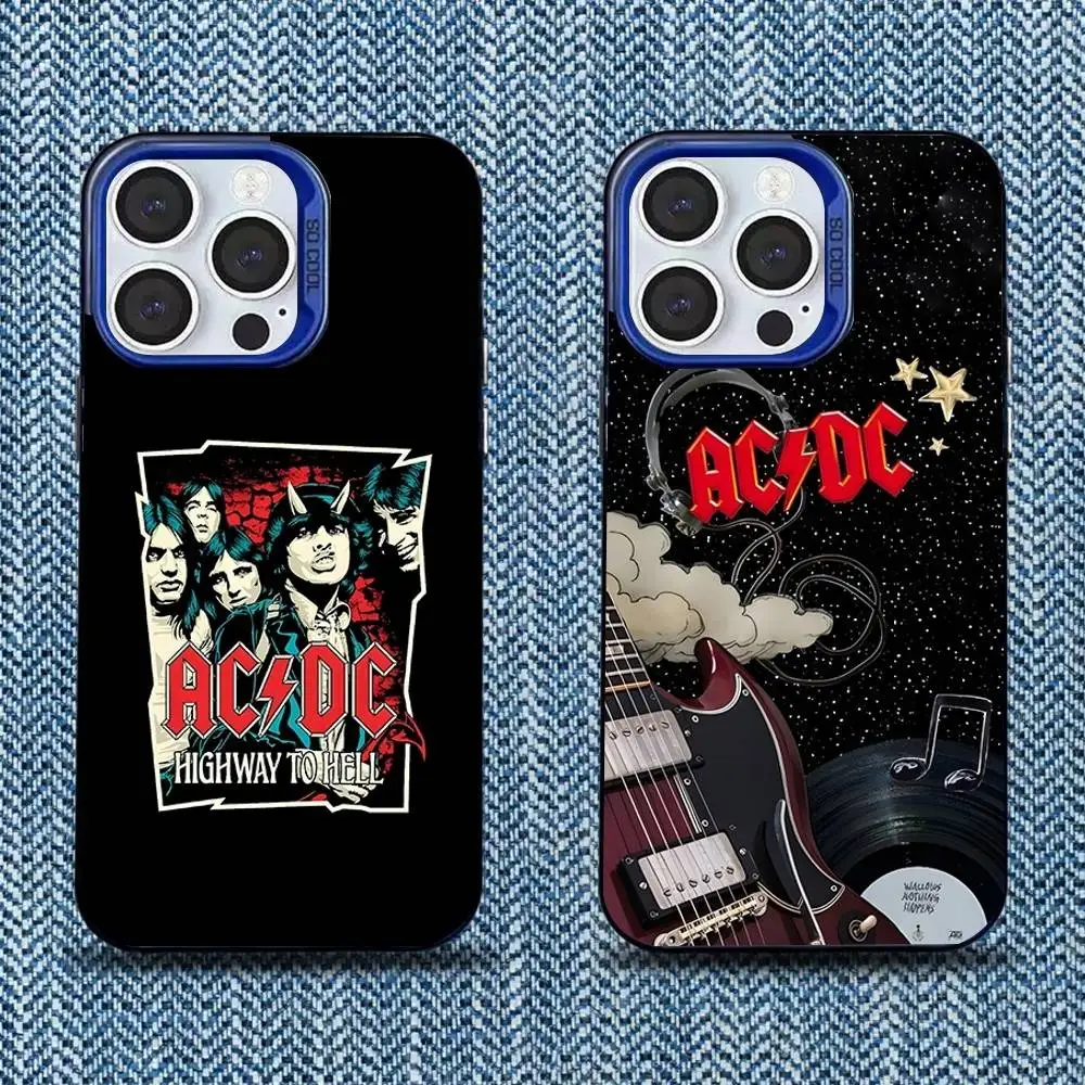 

Band A-ACDC Cool Phone Case For iPhone 16,15,14,13,12,11,Mini,Pro,SE,MAX Blue Matte Silicone Cover