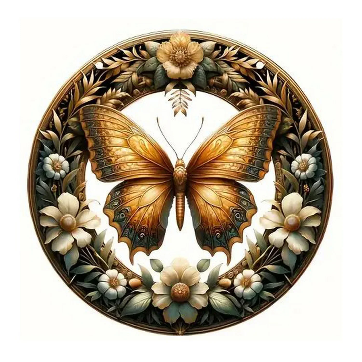 Retro Round Metal Tin Signs 2D Flat Butterfly Decor Pattern Nostalgic Iron Painting Novelty For Cafe Bar Man Cave Wall Decor