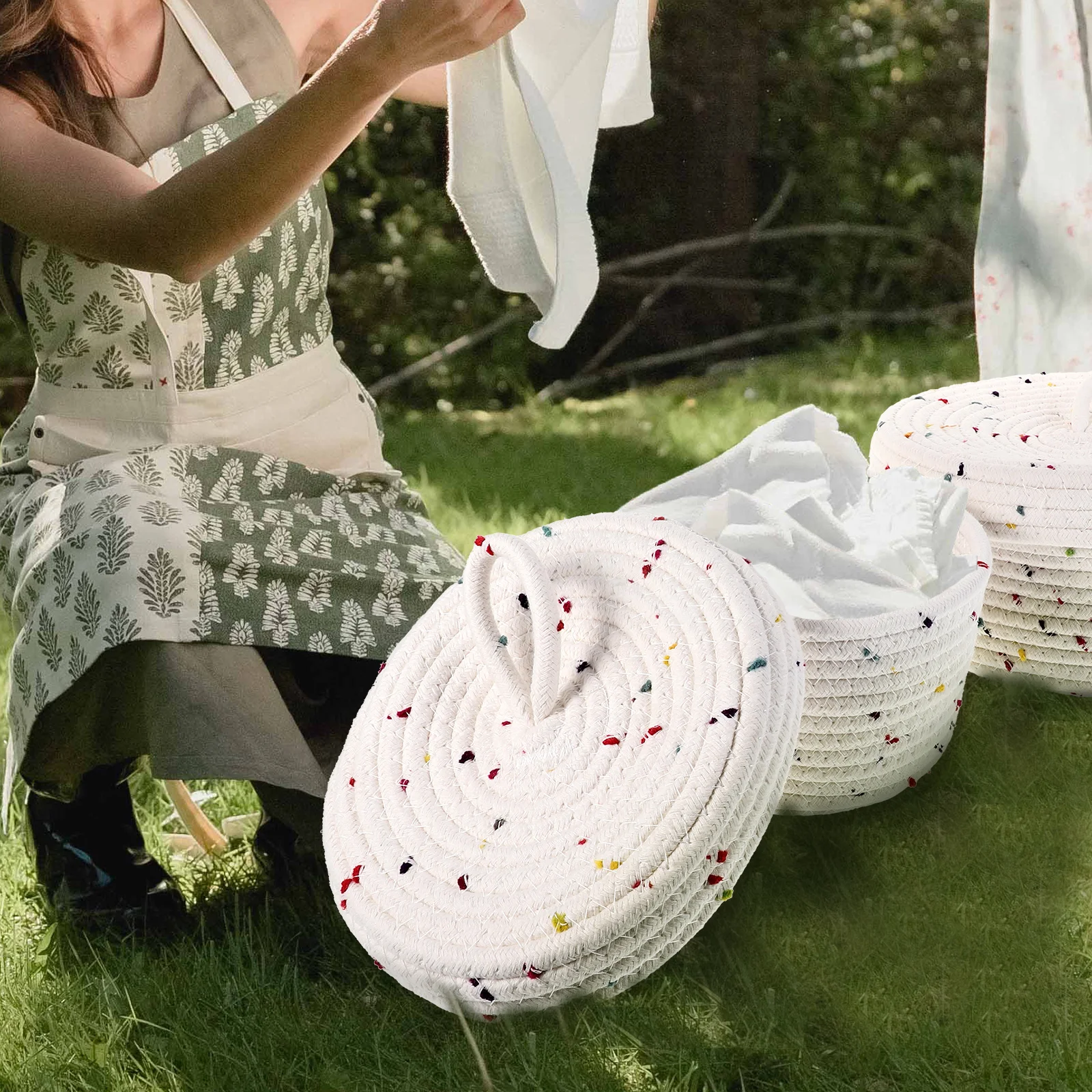 

2pcs Rope Baskets Woven Storage Small Basket Snack Holder Cosmetics Bedroom Sundries Desk Woven Rope Basket ganization