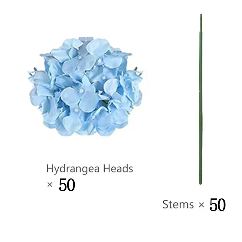 50 stuks kunstmatige hortensia bloemen zijden hortensia hoofden voor bruiloft - afbeelding 1