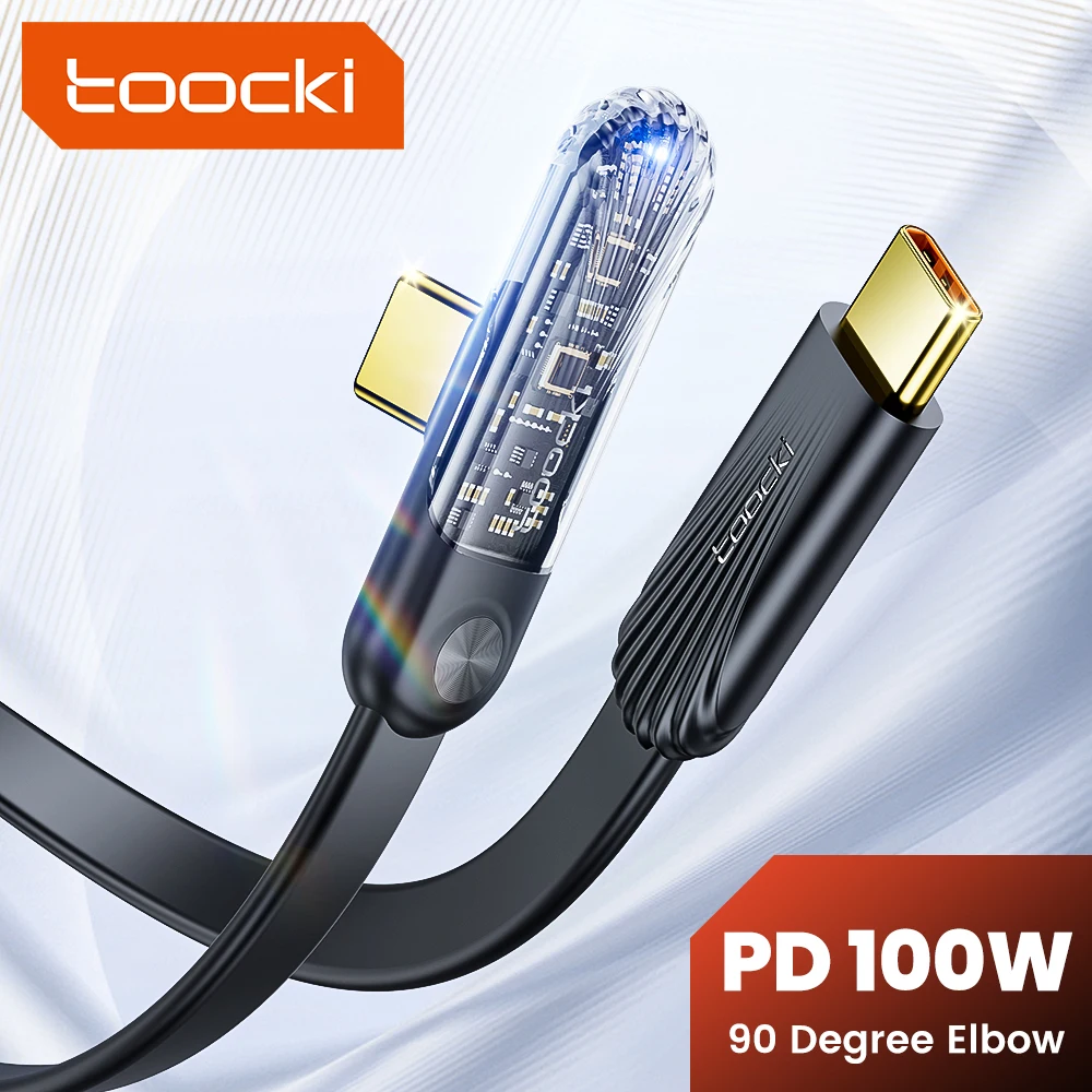 Toocki PD 100W Type C To Type C Cable 90 Degree For Huawei Mate50 P50 Xiaomi 12 Samsung S22 Applebook Matebook Transparent Cable