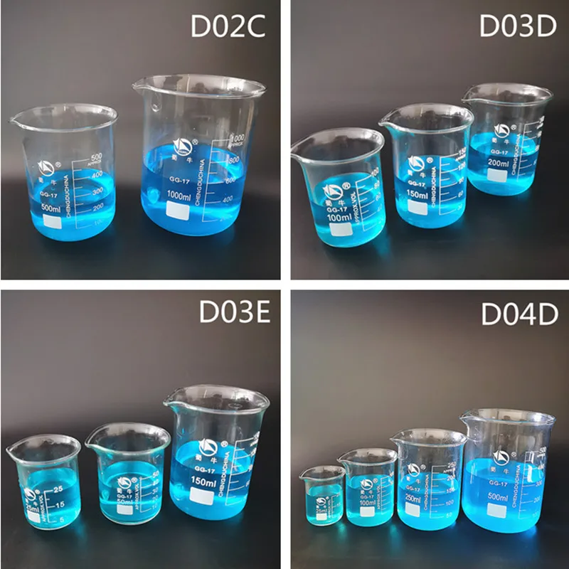 5ml-2000ml 1Set Lab Borosilicate Glass Beaker All Sizes Chemical Experiment Laboratory Equipment Measuring Cup