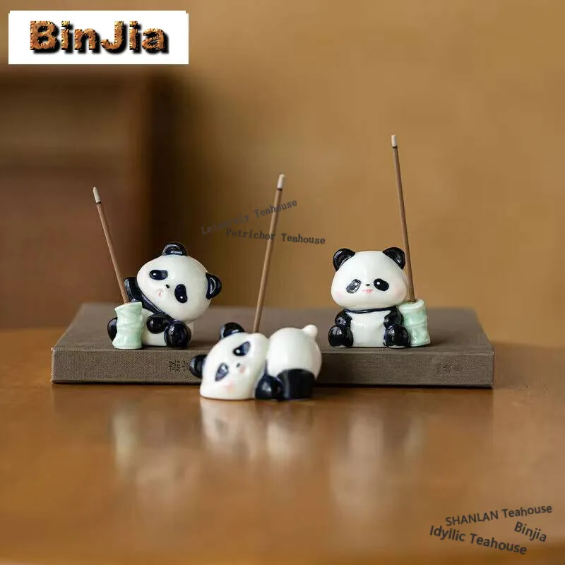 Creative Little Panda Ceramic Incense Burner Chinese Simple Incense Holder Antique Incense Stick Holder Smell Distributor Craft
