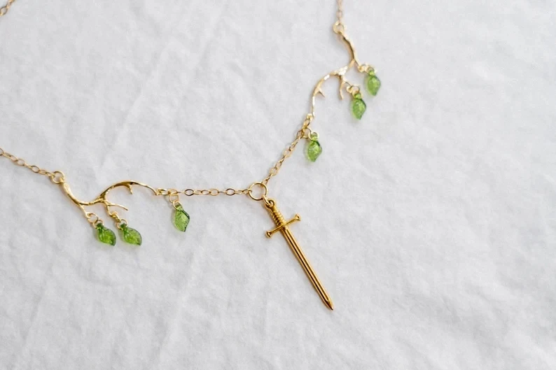 Woodland Elf Sword Necklace Chain Knightcore Jewelry Cottagecore Fairy Necklace Bookish Gift