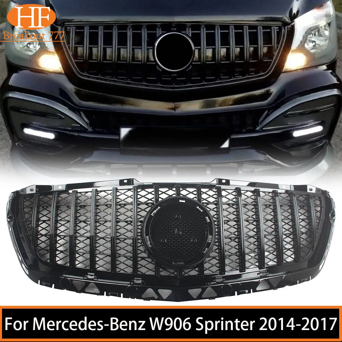 

For Mercedes-Benz W906 Sprinter 2014-2017 GT-R Style Car Front Bumper Grille Grill Black Car Accessories ﻿