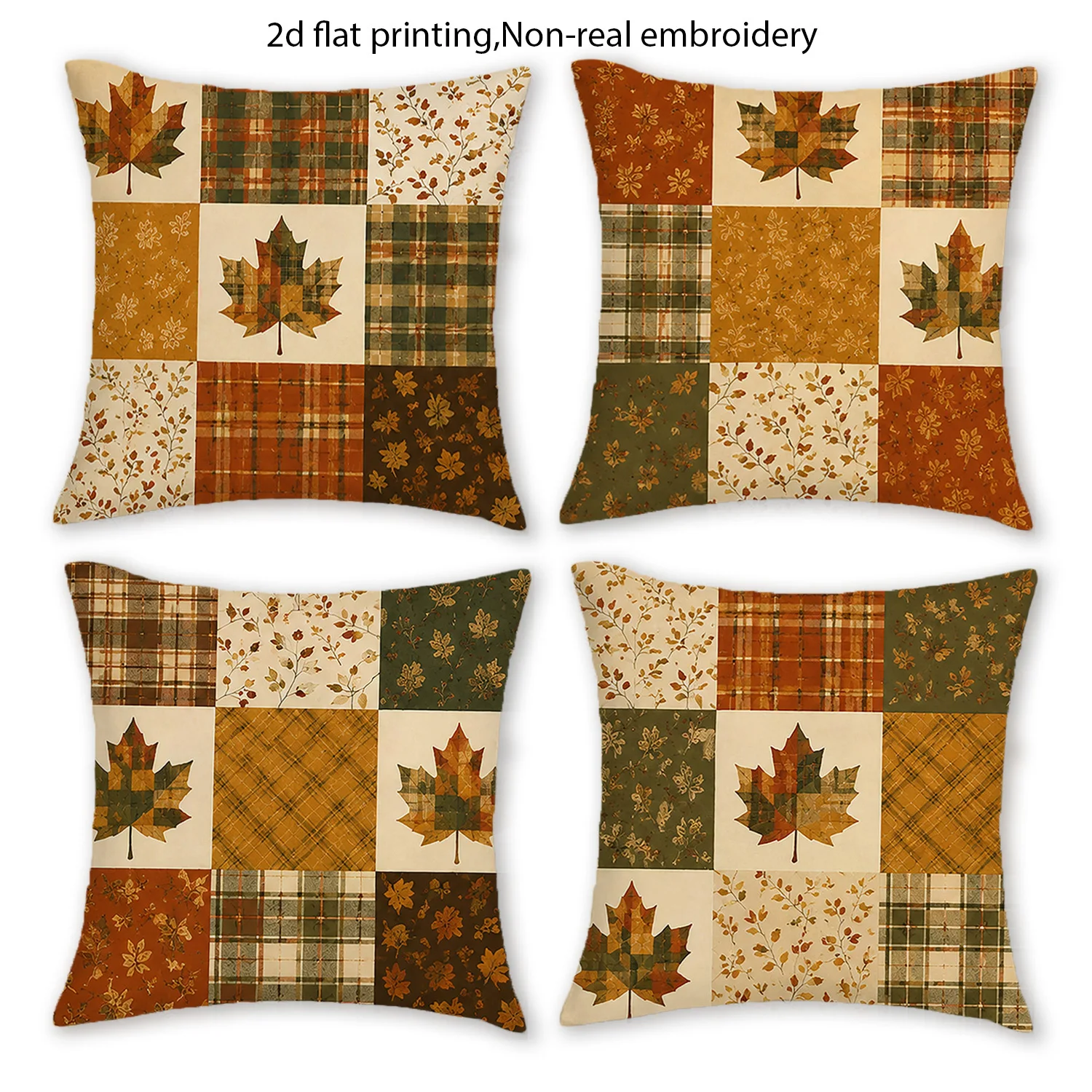 4PCS Fall Maple Leaf Plaid Print Pillow Covers Autumn Patchwork Farmhouse Decorative Throw Pillow Sofa Couch Home Decor