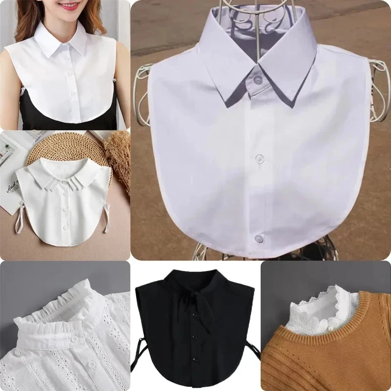 Women's Solid Color Striped Knit Top with Small Collar, Black White Vertical Shirt Jumper, Fashion Lace Trim, All-Season Casual