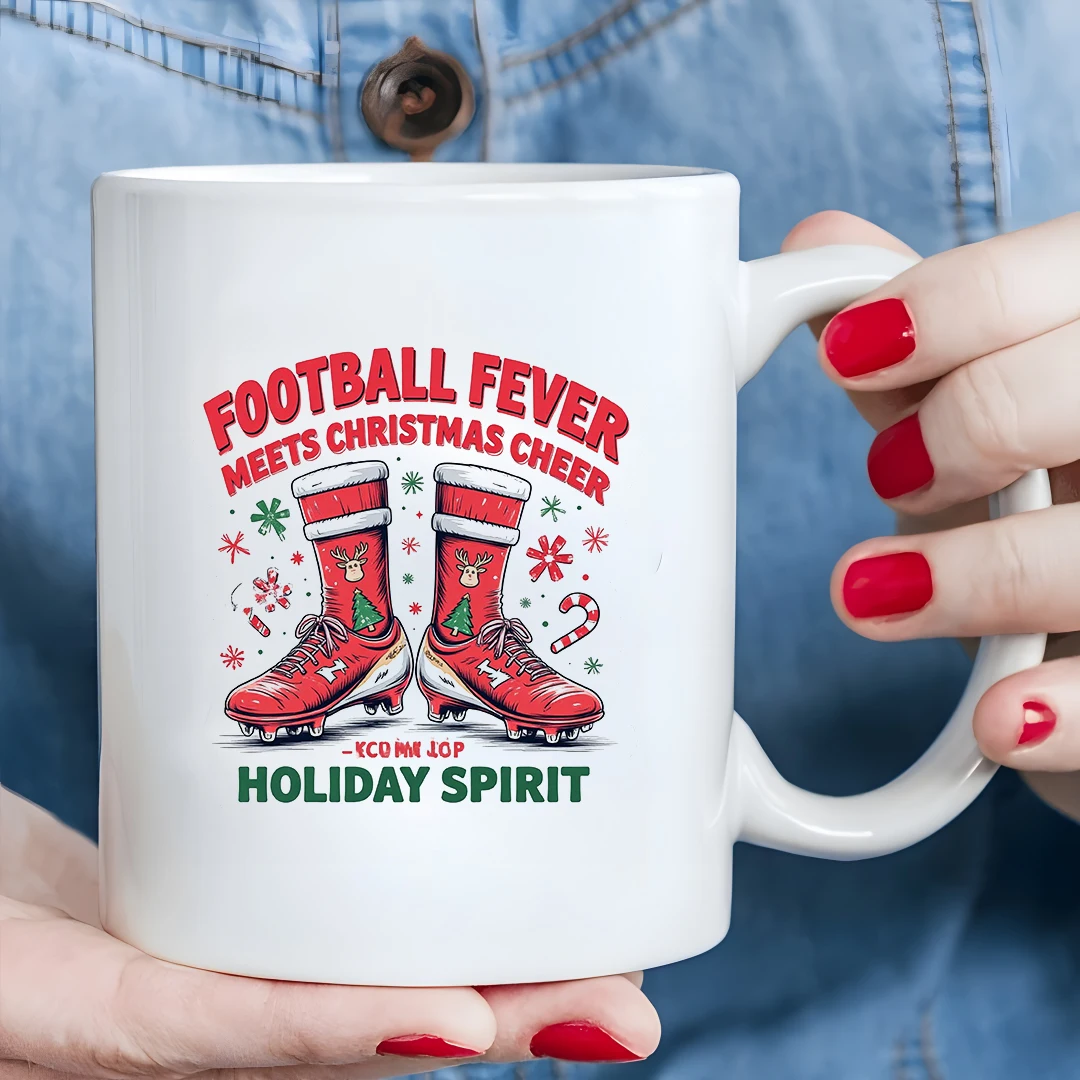 11oz Christmas Soccer Mug + Festive Themed Cup Perfect Christmas Gift for Kids Office Coffee Cup Suitable for Family