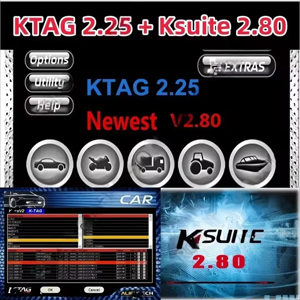 Ktag 2.25 Ksuite 2.80 برنامج KESS V2 V5.017 العالمي سيارة شاحنة دراجة جرار ECU أداة البرمجة مع خطأ RSA إصلاح فتح Fe