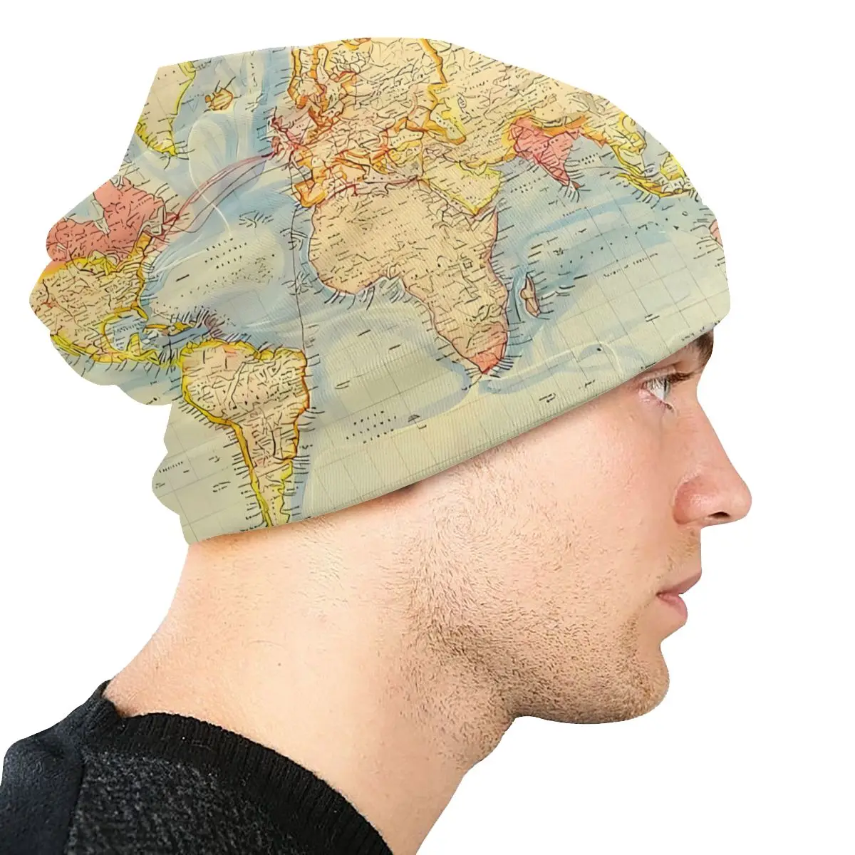 Bonnet Hats World Map Men Women\'s Thin Hat Vintage Map Of The World Autumn Spring Warm Cap Street Skullies Beanies Caps