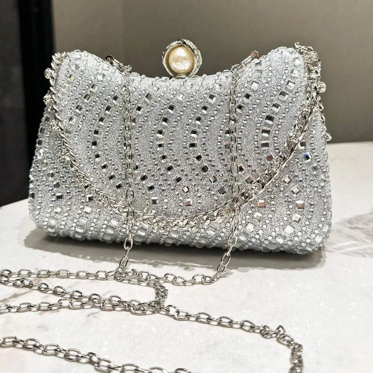 Fine Rhinestone Diamond Inlay Dinner Evening Bag Retro Luxury Gold Silver Blue Small Clutch For Women Wedding Party Shoulder Bag