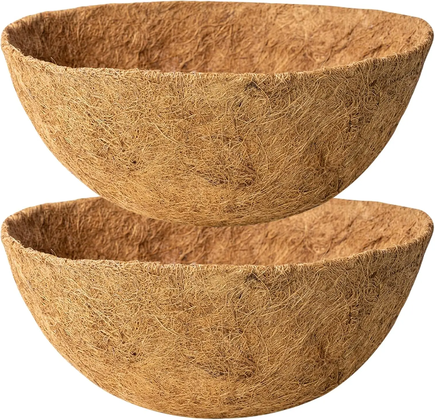 

2 Pack 16" Natural Coco Fiber Liners for Hanging Baskets - Round Replacement for Planters, Garden Pots