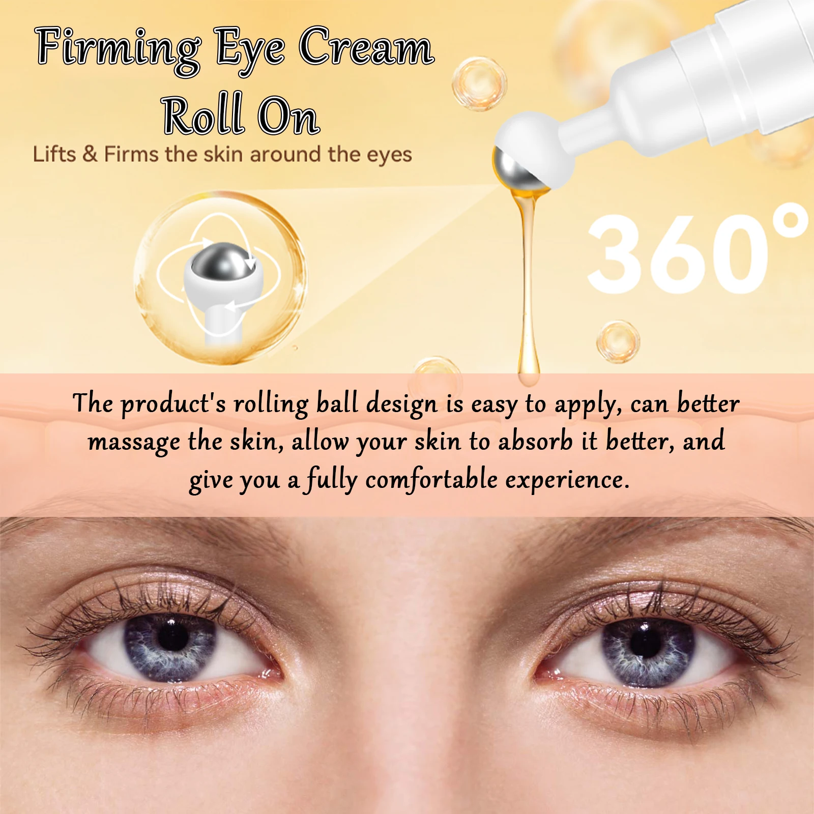 Crème Raffermissante pour les Yeux, Réparatrice de Ridules et Poches, Sous les Yeux, Hydratante et Lisse, Rolling Ball