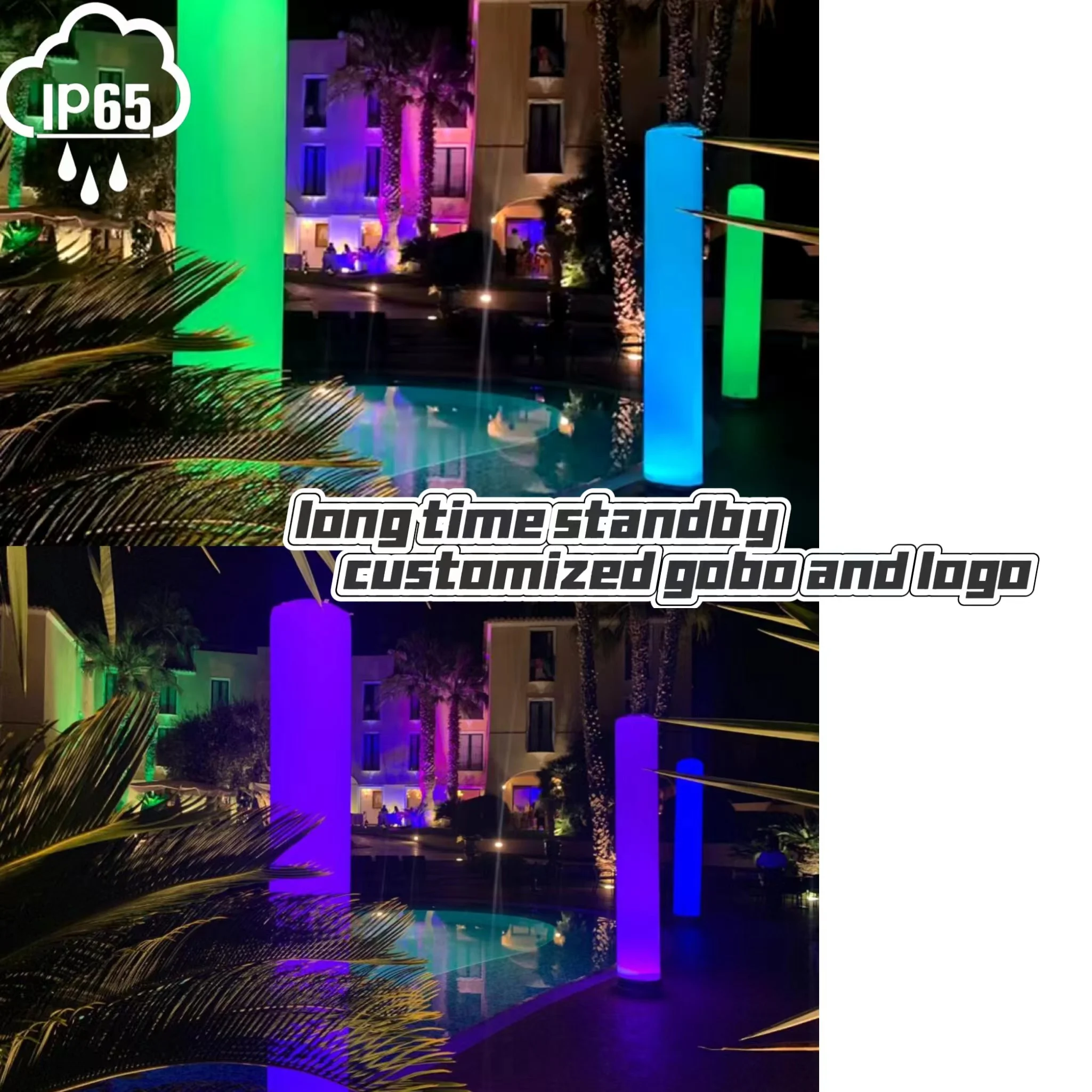 Waterproof IP65 6X18W 4IN1 RGBW  Battery Powered Wireless LED Stage Inflatable Light for Wedding Party Air Column Light