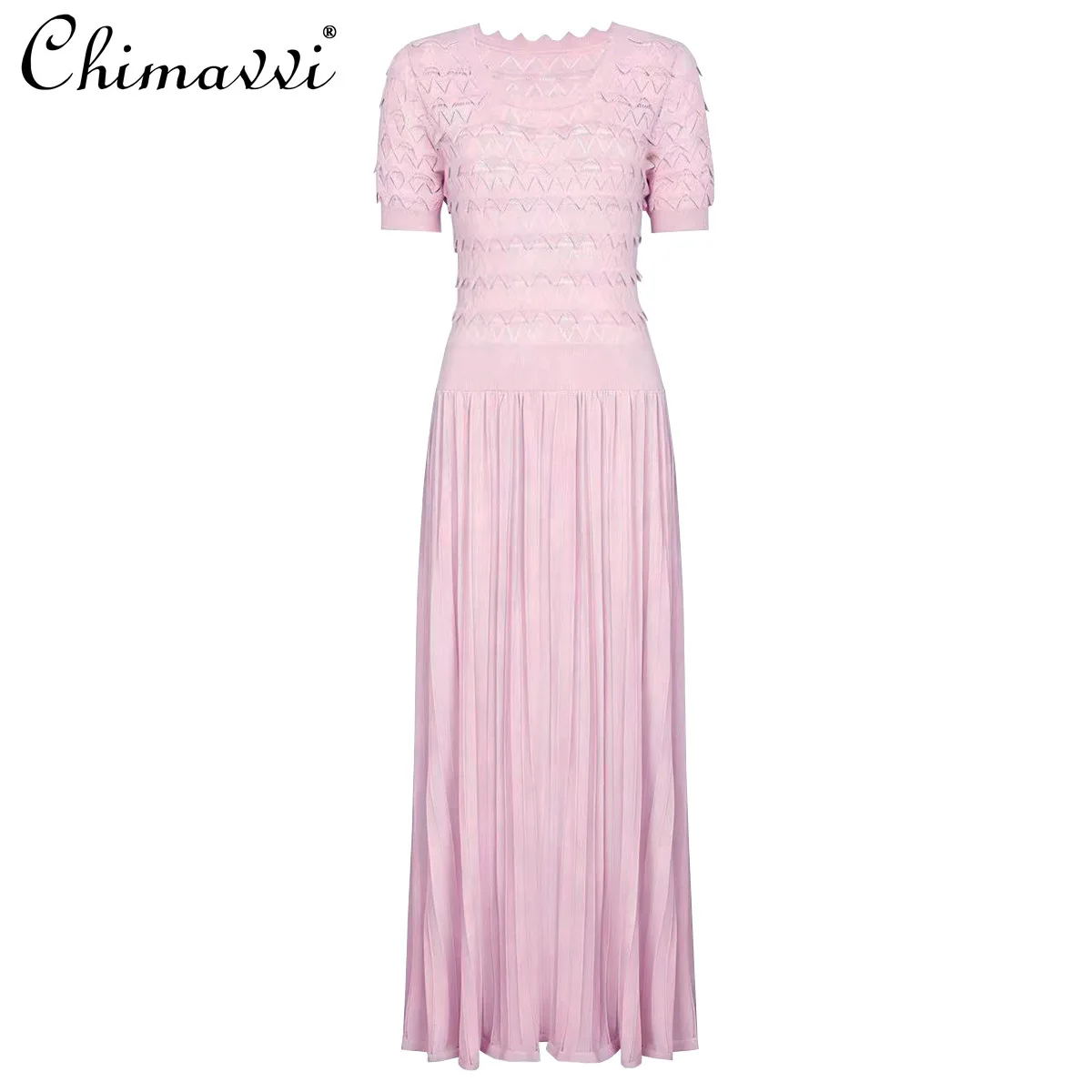 

2026 Spring Summer Clothes New Fashion Knitted Dress Women's High-end Slim-fit Elegant Round Neck Short Sleeve Long Dresses