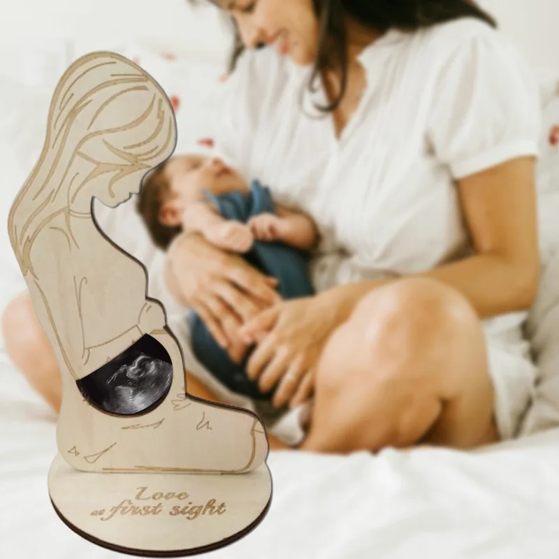 

Wooden Figurine for Pregnant Women Ultrasound Display Collectible Wooden Frame Newborn Keepsake Gift Home Decoration
