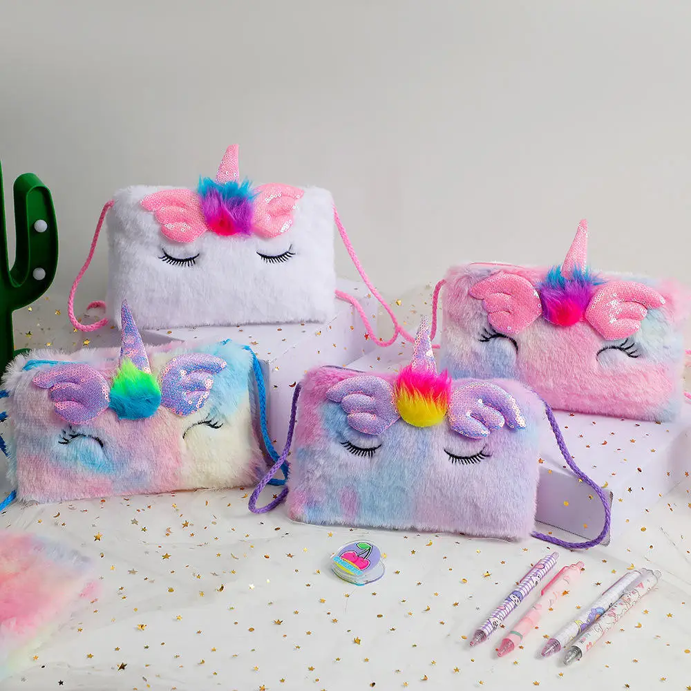 1pc Plush Unicorn Girl For Kids Shoulder Colorful Portable Cute Kindergarten Birthday Gift Mini Straddle Bag