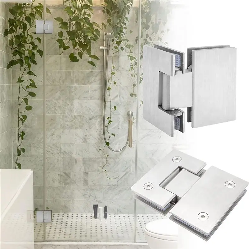 DT39 2Pcs 180 Degree Shower Door Hinges, Frameless Glass Door Hinges, 304 Stainless Steel, Heavy Duty, for Bathroom, Silver