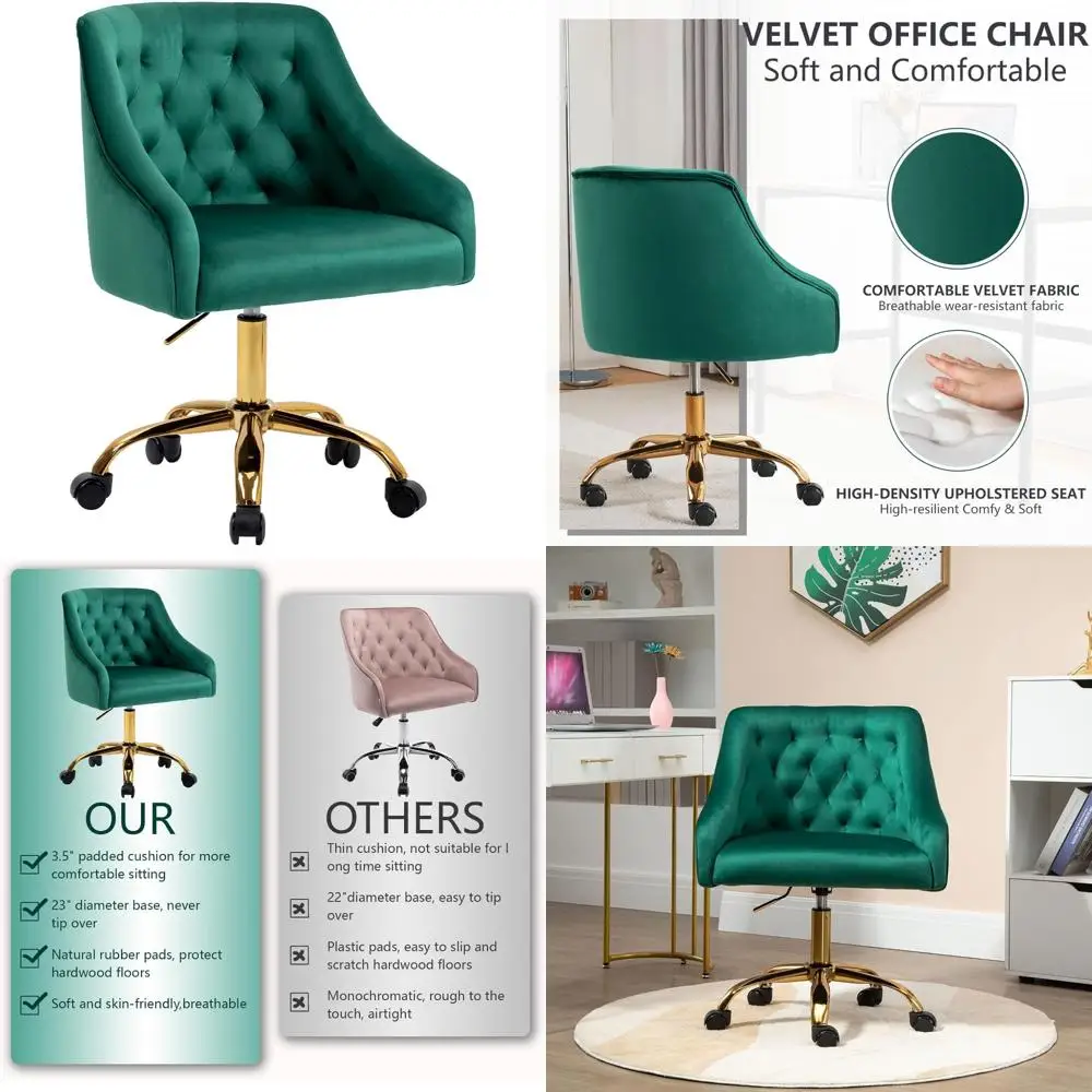 Glamorous Gold Swivel Office Chair with Vanity Fabric, 360° Rotation and Height Adjustment for Elegant Desk Setup