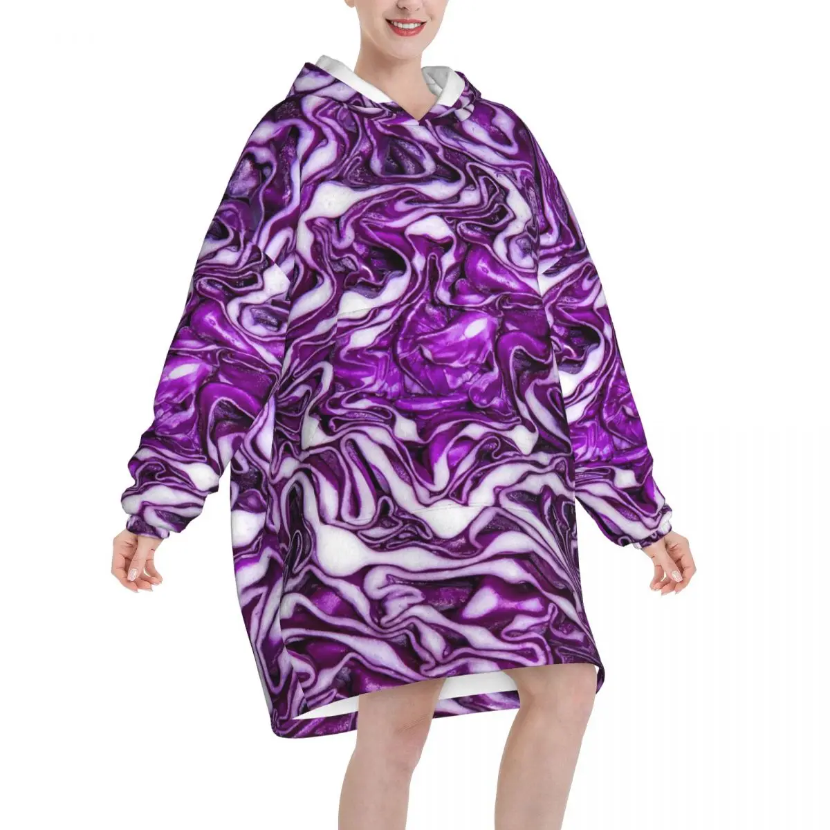Cabbage Oversized Blanket Hoodie Sweatshirt Long Fleece Hooded Wearable Blanket with Large Pocket for Women Men