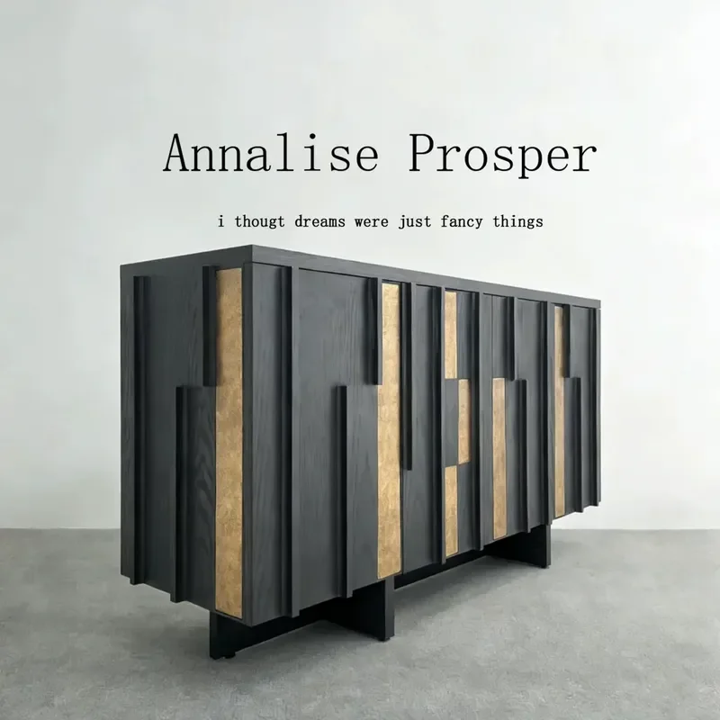 Black and Gold Contrasting Color Dining Side Cabinet Solid Wood Living Room Wall Storage Cabinet Retro High End Door Cabinet