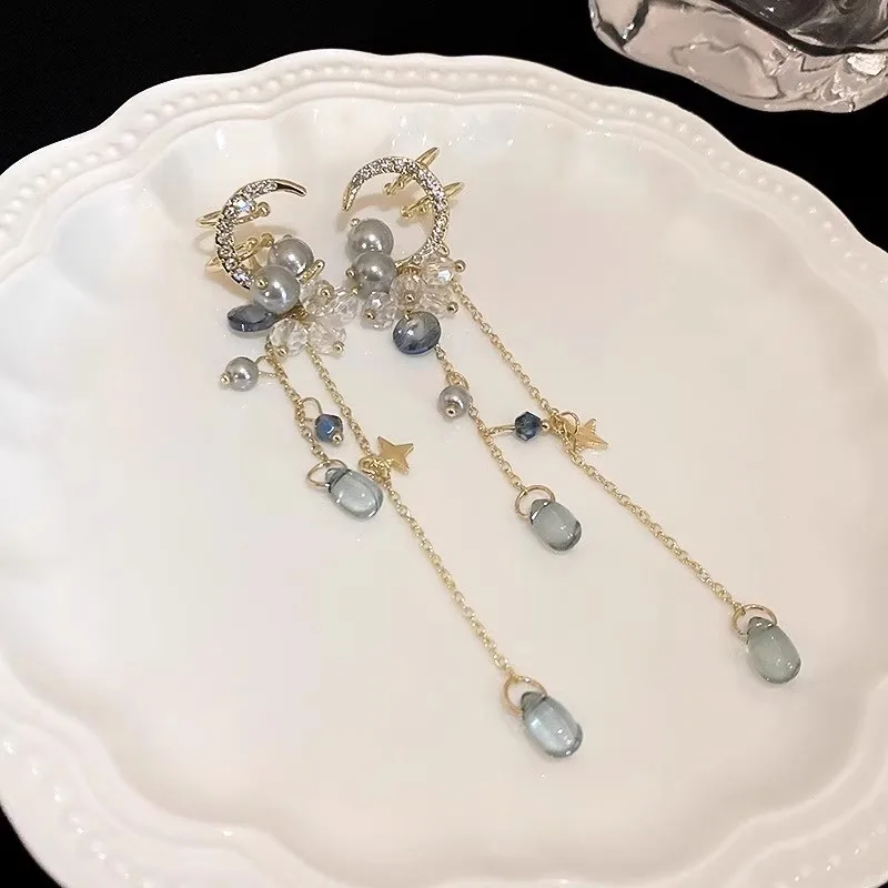 Moon Ear Clips For Women Long Tassel Ear Clips For Women Girl Vintage Jewelry Fashion Accessories Pendant Party Gift