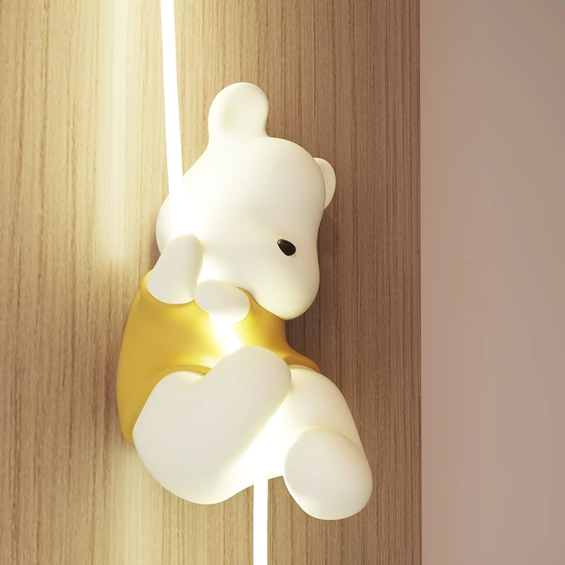 Home Decor Creative Luminous Vitality Bear Statue Wall Decor Lovely Animal Sculpture Children\'s Room Wall Hanging Birthday Gifts