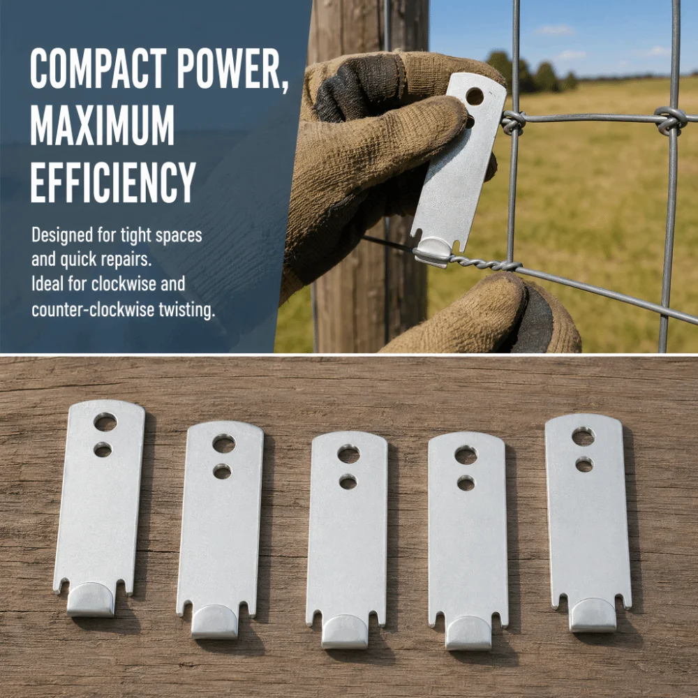 5Pcs Steel Fence Wire Twist Tool Key Ring Hole Pocket Size Barb Fence Tool Flat Design Durable Steel Fencing Repair Tool