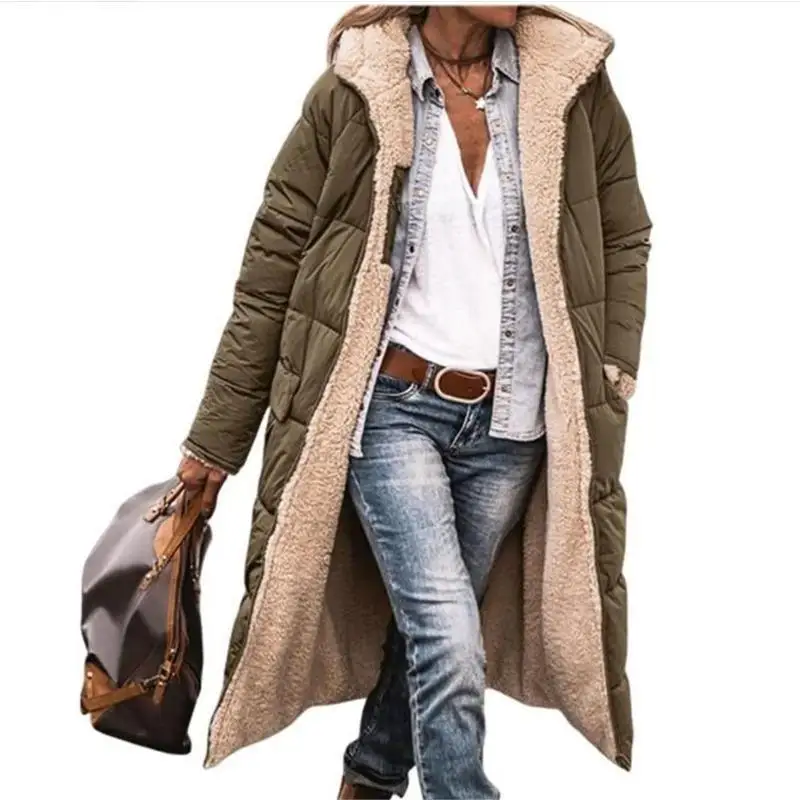 Women's Winter Hooded Quilted Jacket Reversible Regular Thickness down Jacket with Other Functions for Spring Season