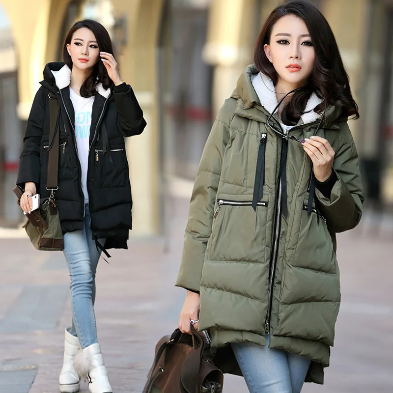 

For Women Spring and Autumn Winter Clothing Korean Edition Warm Cotton Coat Medium and Long Military Clothing Cotton Jacket