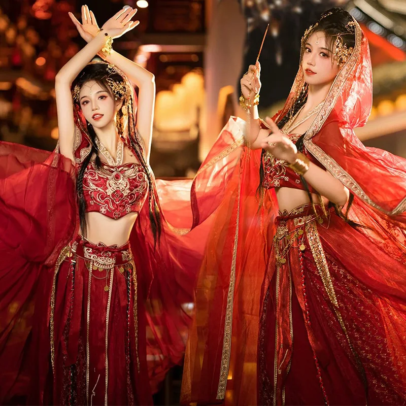 

Пустынный экзотический стиль Xishuangbanna Trip Shoot Dunhuang Kweichow Moutai Western Red Dance Girl Одежда для фотосъемки