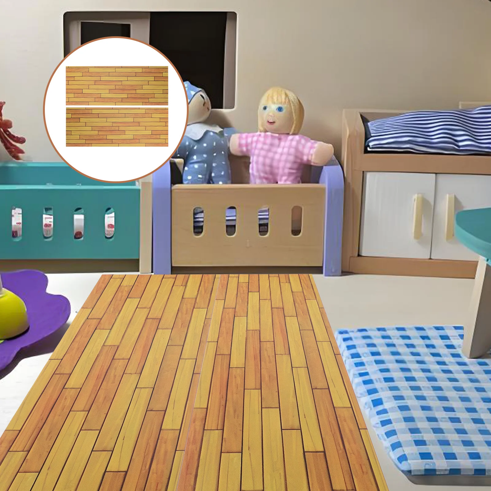 

2Pcs Miniature Wooden Flooring Realistic Hardwood Floor Planks for DIY Dollhouse Accessories Creative Miniature Interior Design